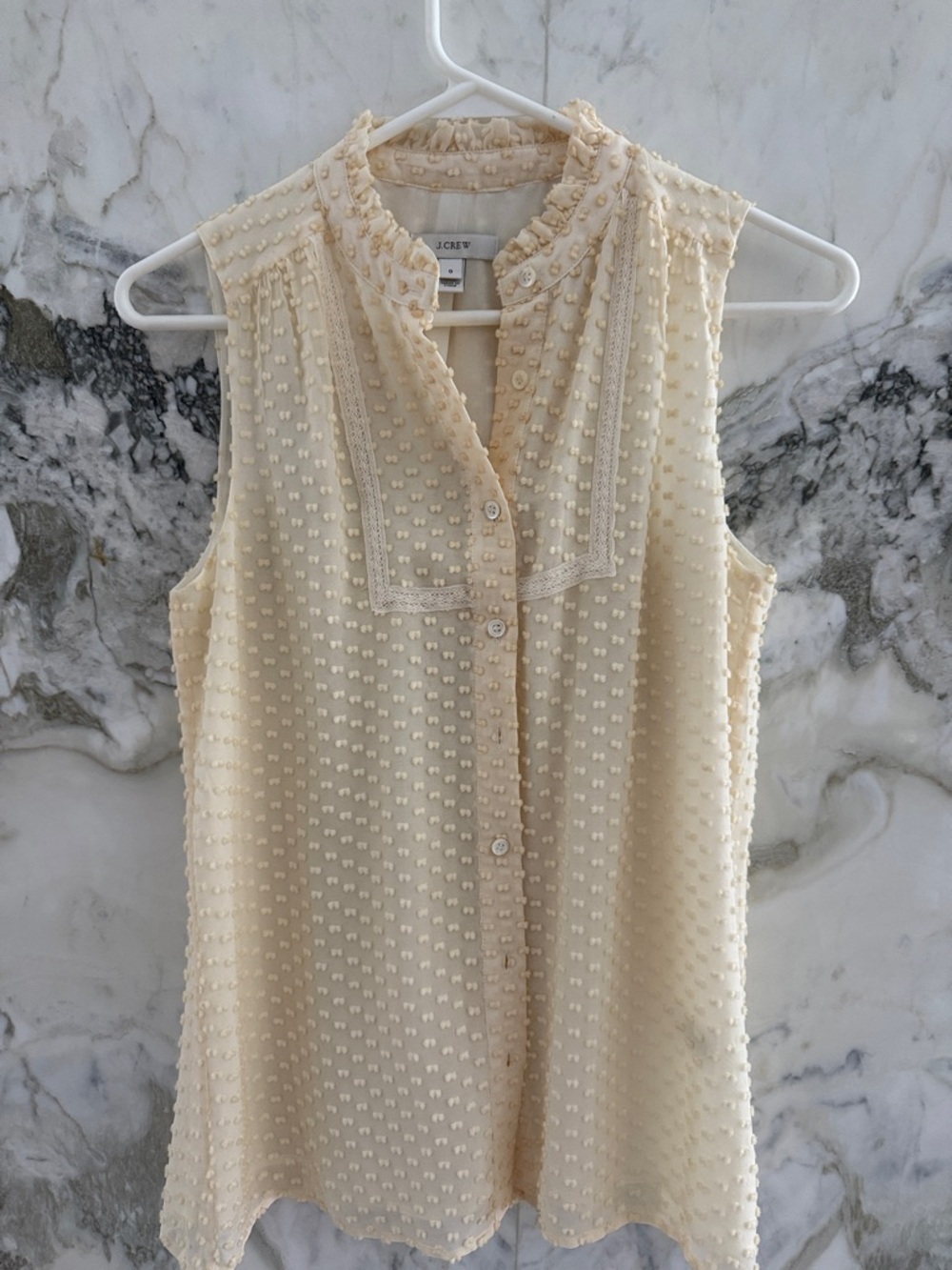 J. Crew Cream Textured Swiss Dot Sleeveless Blouse